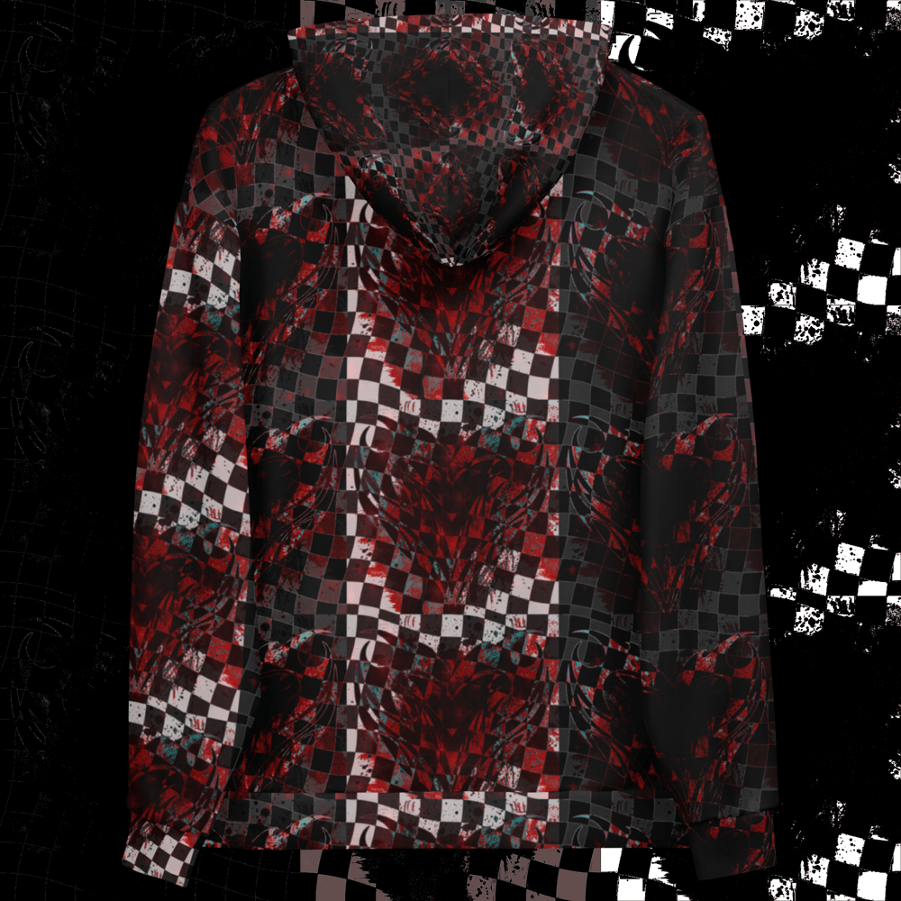 bleeding heart neapolitan checkerboard all over hoodie ego mackey clothing works